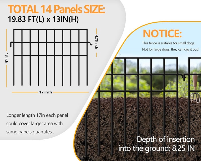 KYATE 14 Panels Dog Digging Fence Barrier, 19.83ft(L) X 13in(H) Animal Barrier Fences, No Dig Defense Rabbits Fencing for Garden Outdoor Yard Deck Bottom Blocke - Image 2